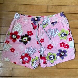 Vilebrequin Mens Pink Hibiscus Floral Moorea Swim Trunks Shorts Large L